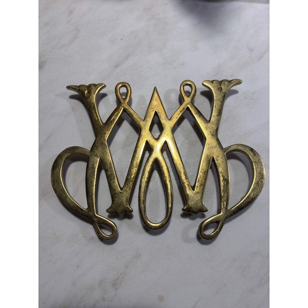 Virginia Metalcrafters Trivet OS Brass William & Mary Cypher